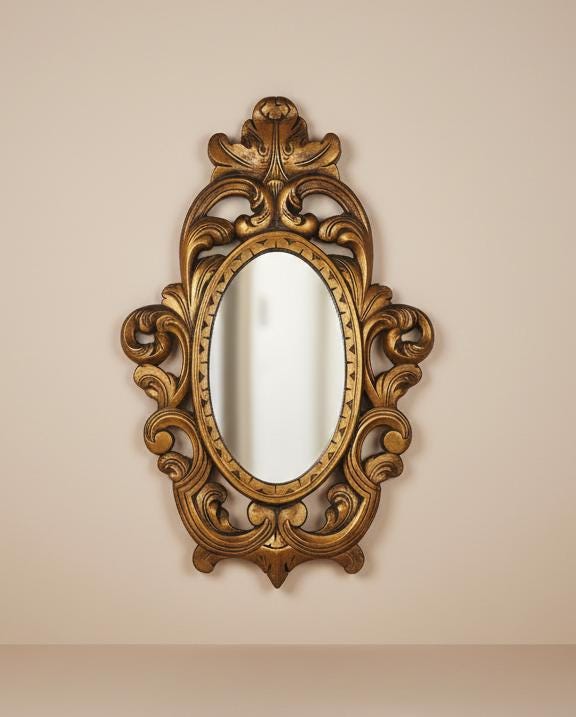 Vintage Gold Metal Ornate Wall Mirror, Rococo Baroque Style Oval Mirror