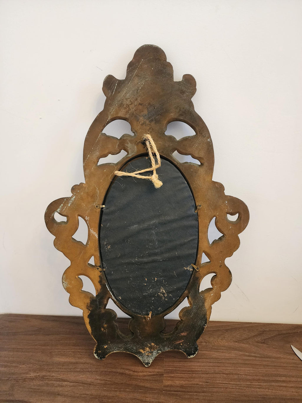 Vintage Gold Metal Ornate Wall Mirror – Rococo Baroque Style Oval Mirror, Gilded Metal Frame, 25” Statement Mirror, Boutique Decor