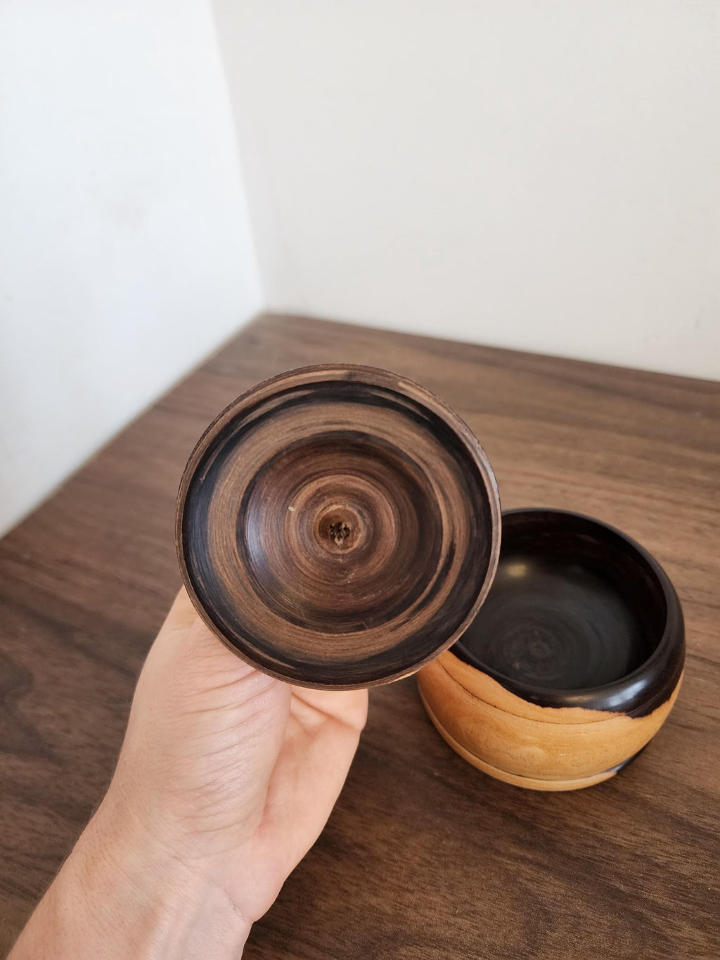 Turned Wood Lidded Pot, Vintage Wooden Trinket Box, Wabi Sabi Rustic Storage Jar, Handcrafted Wood Container, Small Boho Decor