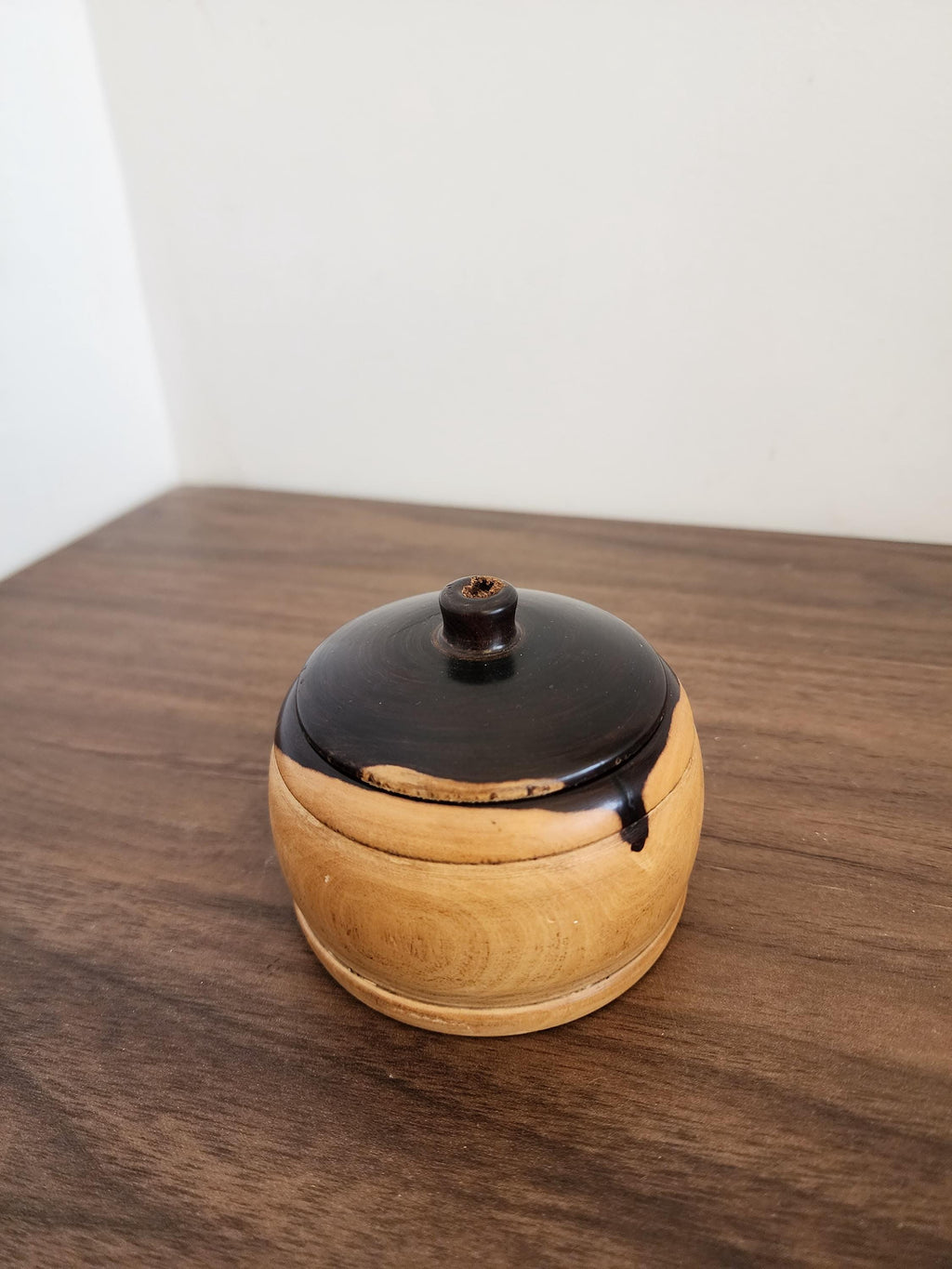 Turned Wood Lidded Pot, Vintage Wooden Trinket Box, Wabi Sabi Rustic Storage Jar, Handcrafted Wood Container, Small Boho Decor