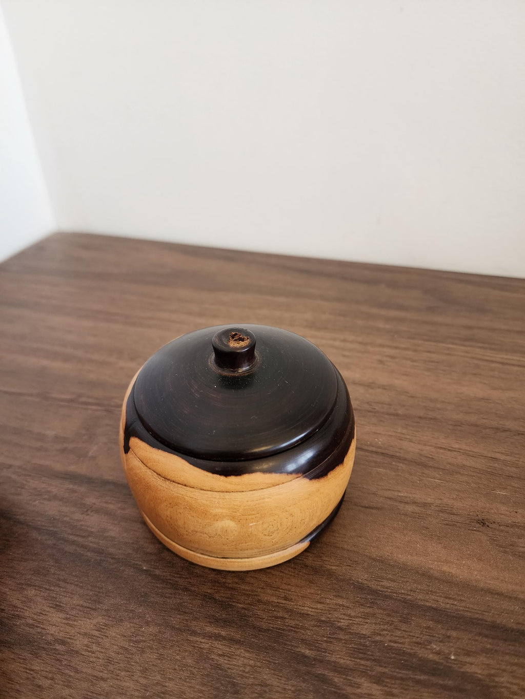 Turned Wood Lidded Pot, Vintage Wooden Trinket Box, Wabi Sabi Rustic Storage Jar, Handcrafted Wood Container, Small Boho Decor