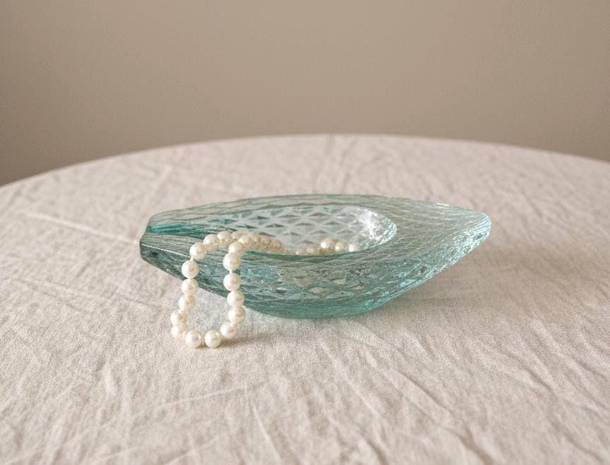 Vintage Aqua Pressed Glass Bowl