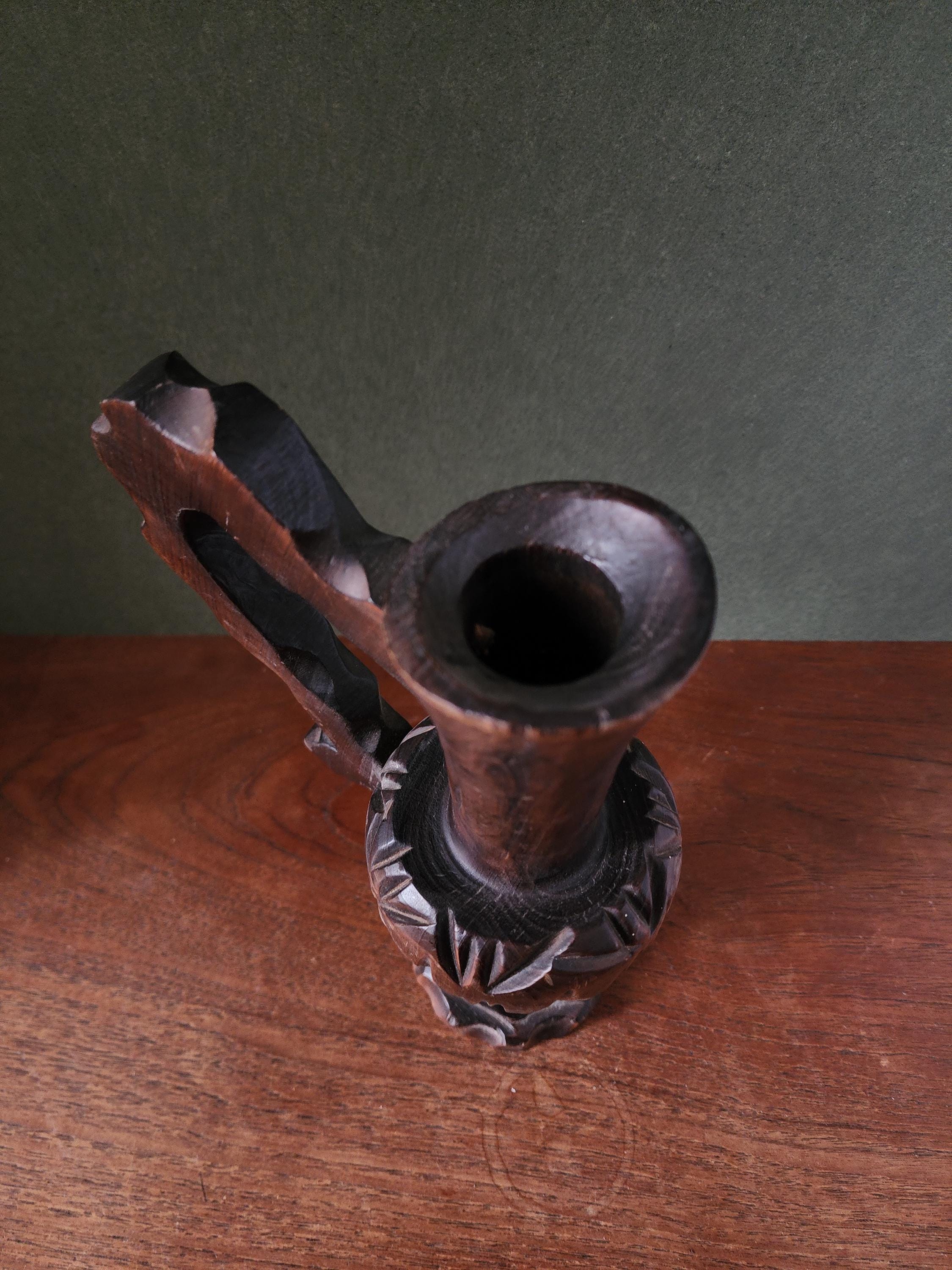 Vintage Hand Carved Wooden Ewer, Rustic Folk Art Jug Sculpture, Carved Wood Decorative Pitcher, Cabin Mantel Accent, Alpine Chalet Decor