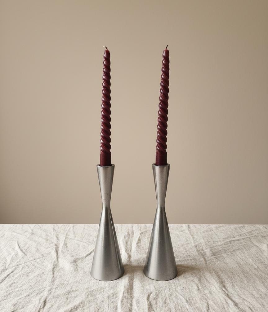 Vintage Heavy Modernist Metal Candlestick Holders
