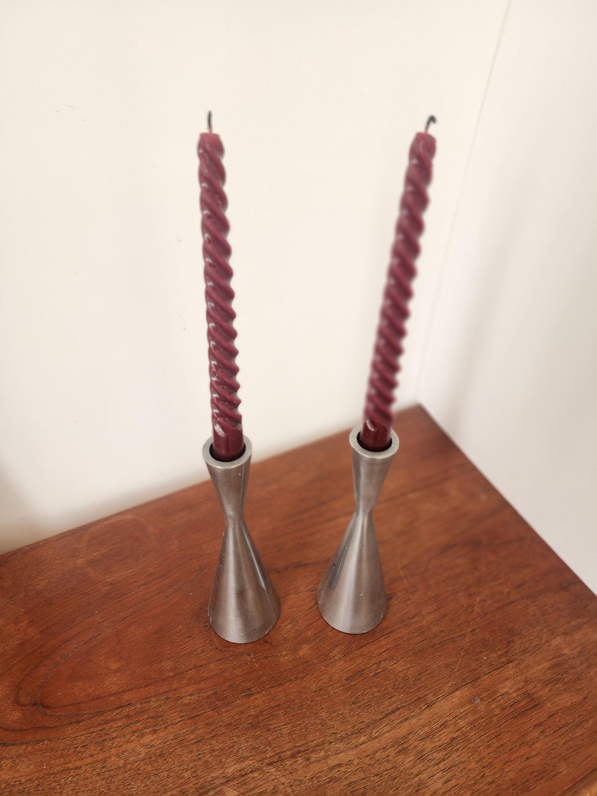 Heavy Modernist Metal Candlestick Holders, Brushed Silver Taper Stands, Heavy Sculptural Candle Holders Pair, Contemporary Table Decor