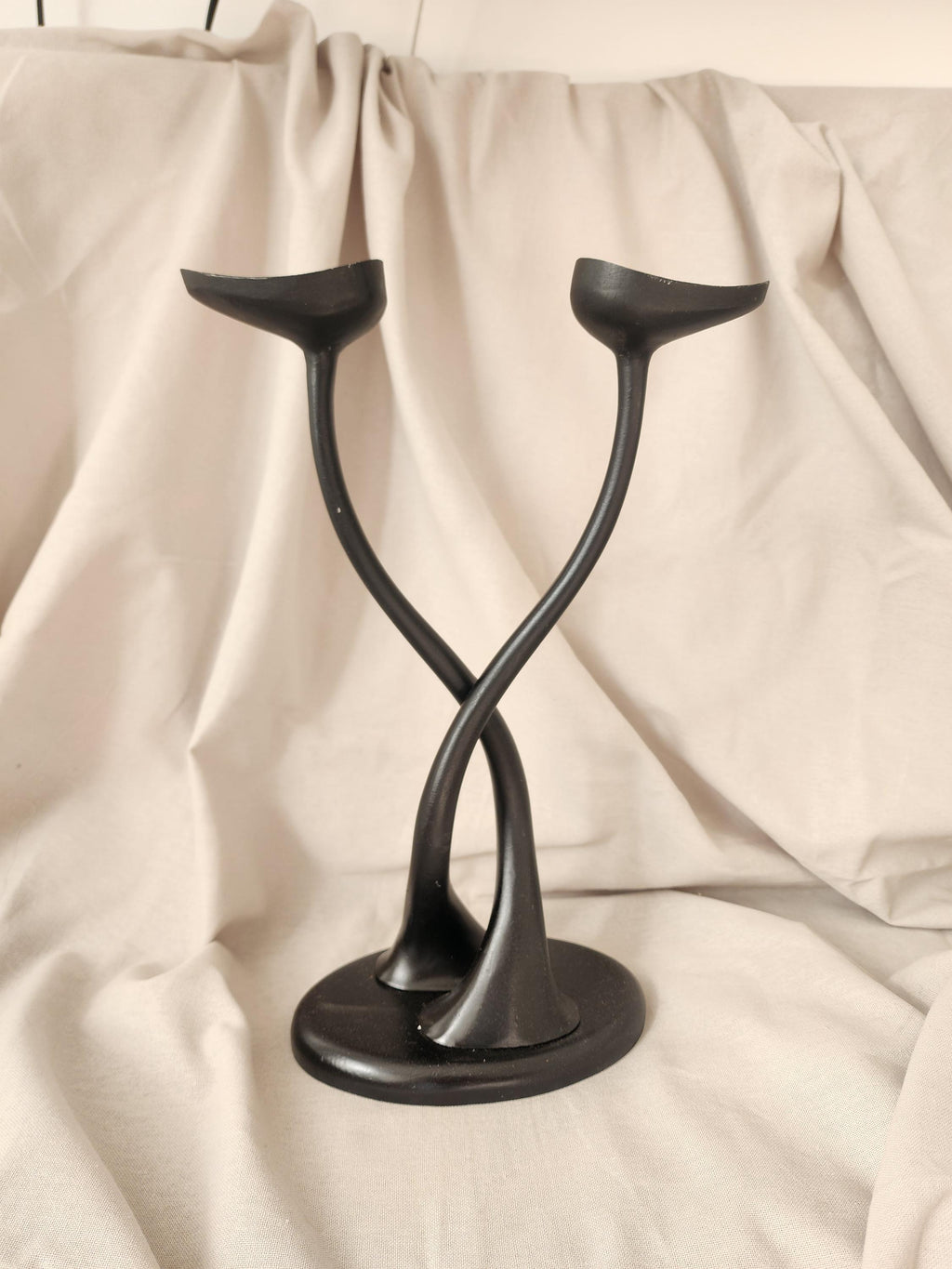 Vintage Black Metal Sculptural Candle Holder