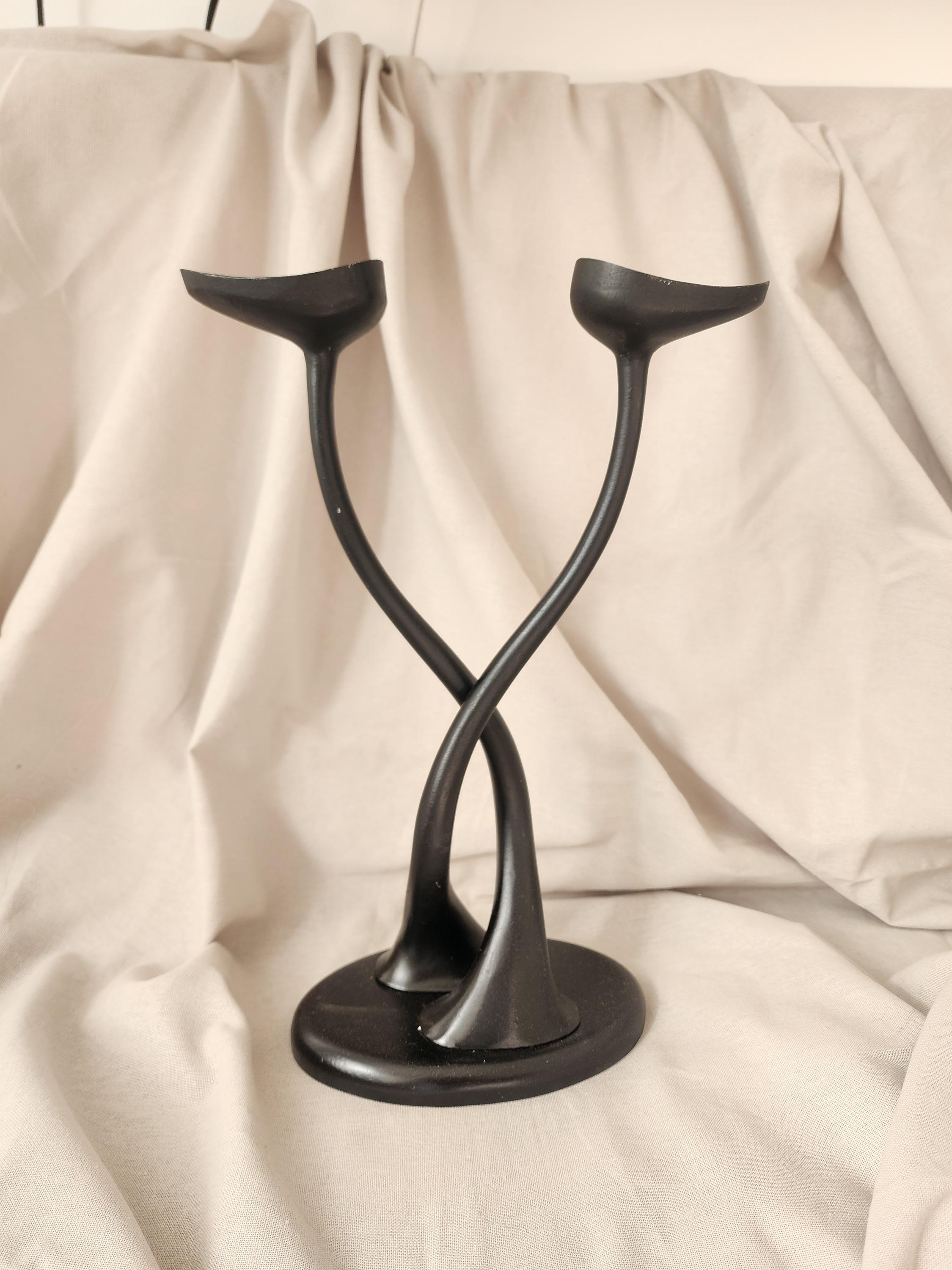 Vintage Black Metal Sculptural Candle Holder
