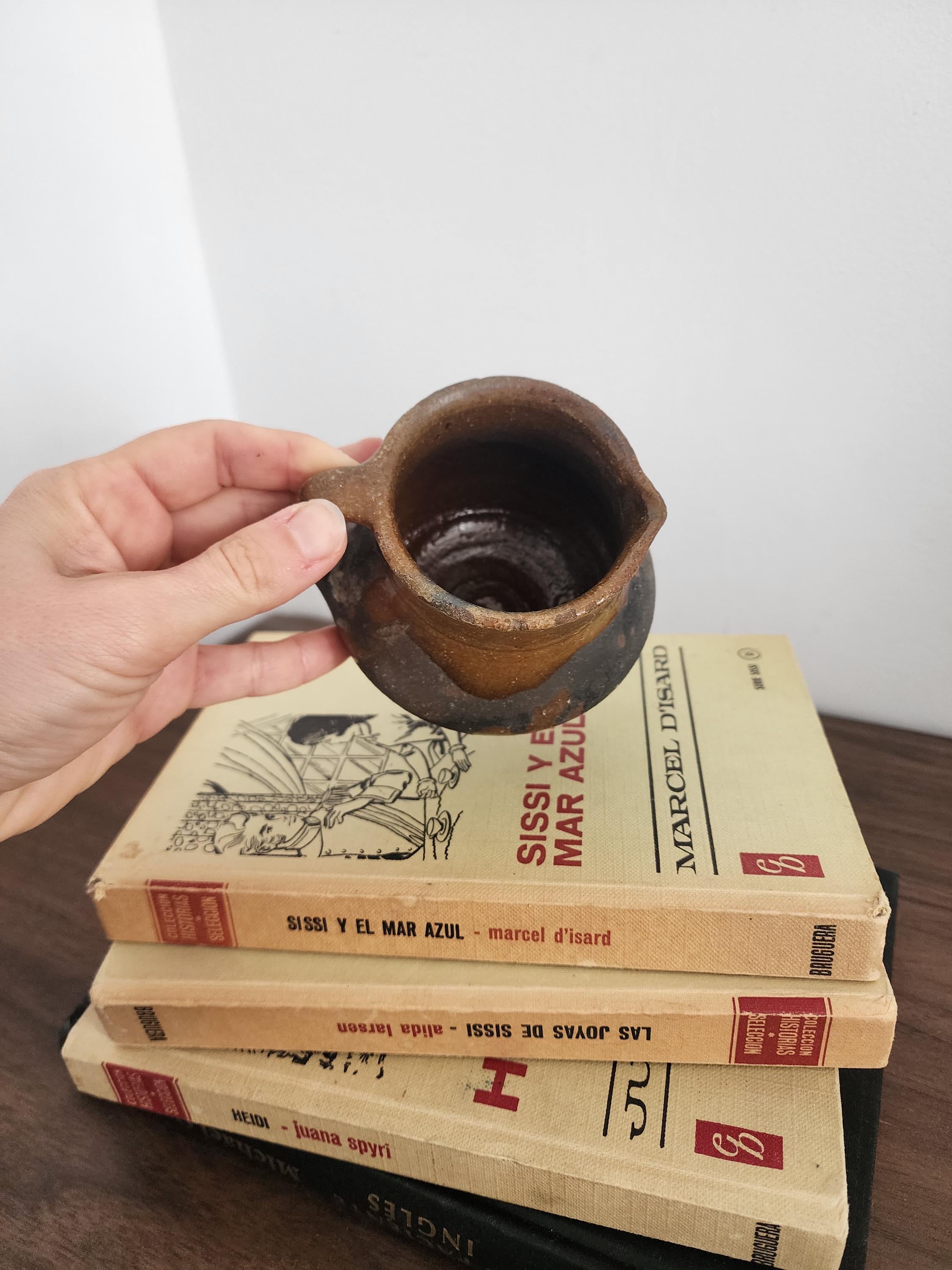 Miniature Spanish Clay Pot, Rustic Handmade Terracotta Jug, Tiny Ceramic Vessel, Folk Art Pottery Decor Collectible