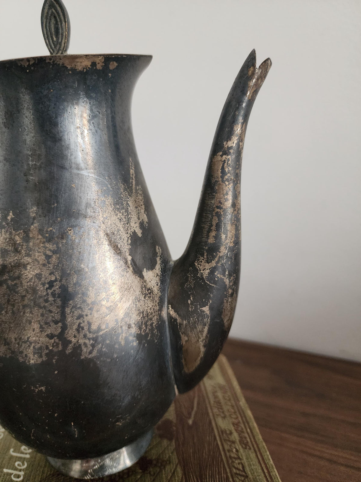 Art Nouveau Silver Plated Teapot, Vintage Patina Coffee Pot, Tarnished Metal Serving Pot, Antique Style Kitchen Decor