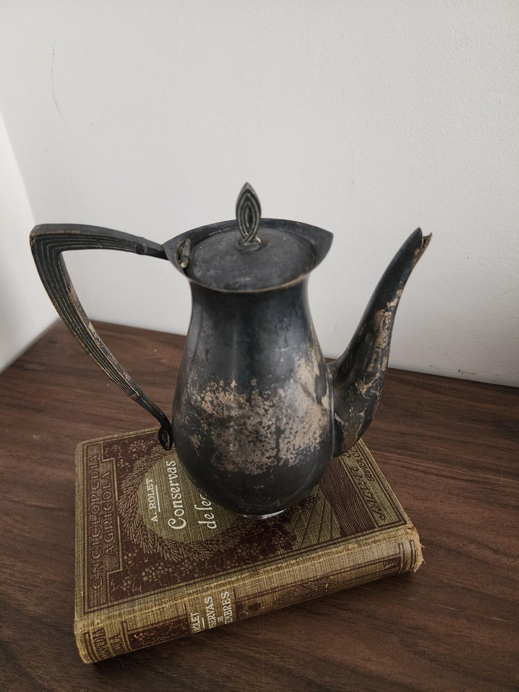 Art Nouveau Silver Plated Teapot, Vintage Patina Coffee Pot, Tarnished Metal Serving Pot, Antique Style Kitchen Decor