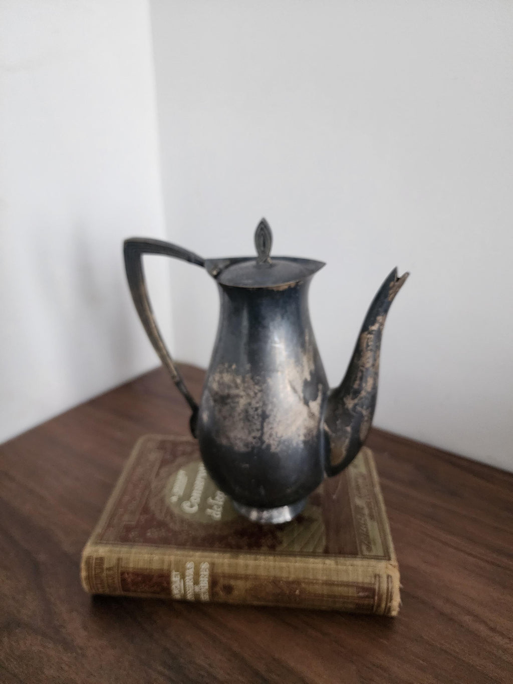 Art Nouveau Silver Plated Teapot, Vintage Patina Coffee Pot, Tarnished Metal Serving Pot, Antique Style Kitchen Decor