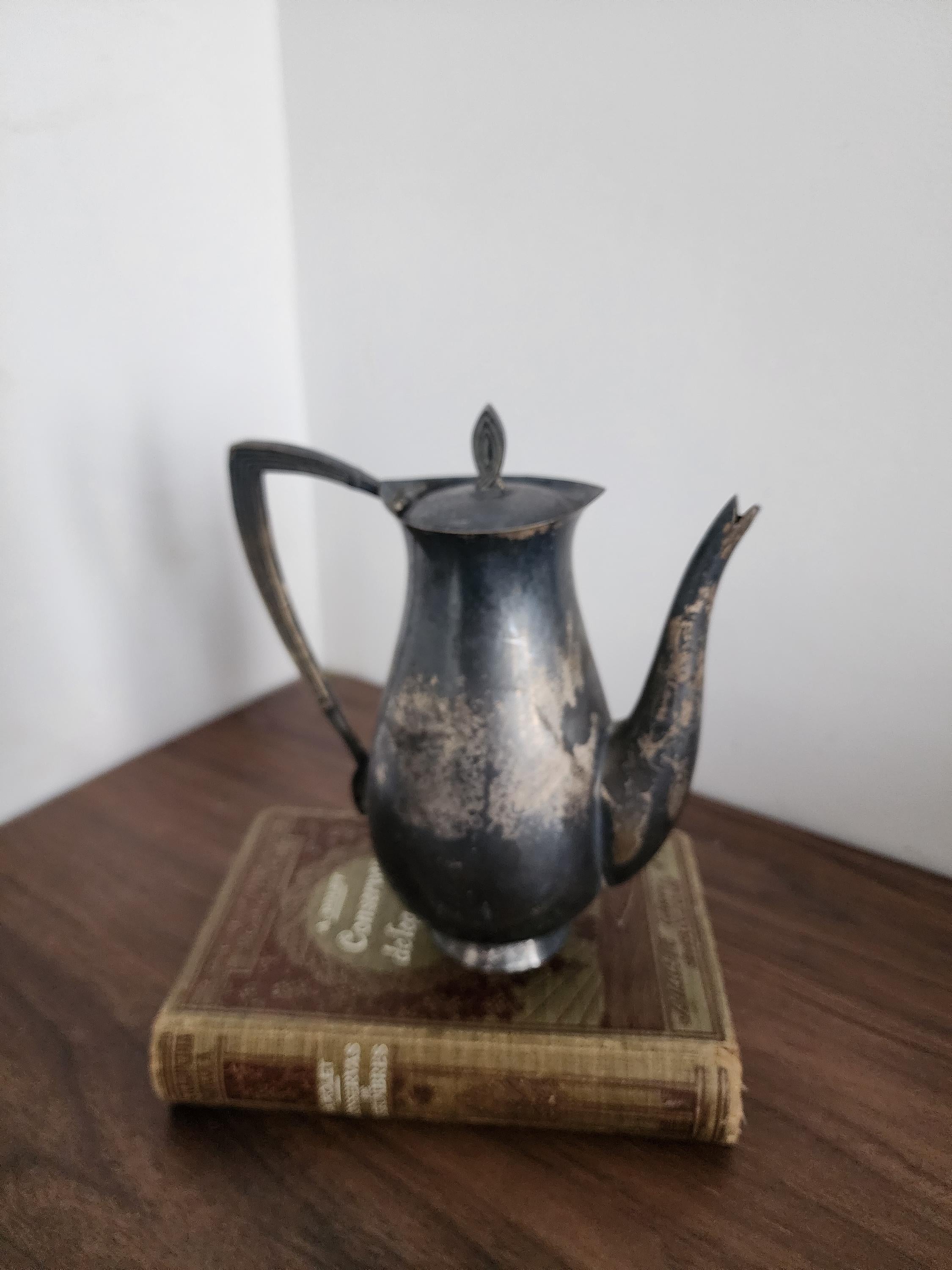 Art Nouveau Silver Plated Teapot, Vintage Patina Coffee Pot, Tarnished Metal Serving Pot, Antique Style Kitchen Decor