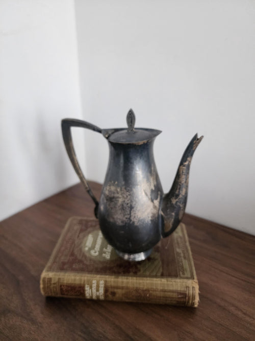 Art Nouveau Silver Plated Teapot, Vintage Patina Coffee Pot, Tarnished Metal Serving Pot, Antique Style Kitchen Decor