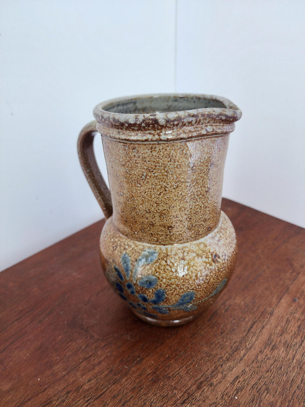 Rustic Brown Pottery Jug, Vintage Glazed Pitcher, Handmade Ceramic Vase, Folk Art Stoneware, Country Cottage Decor