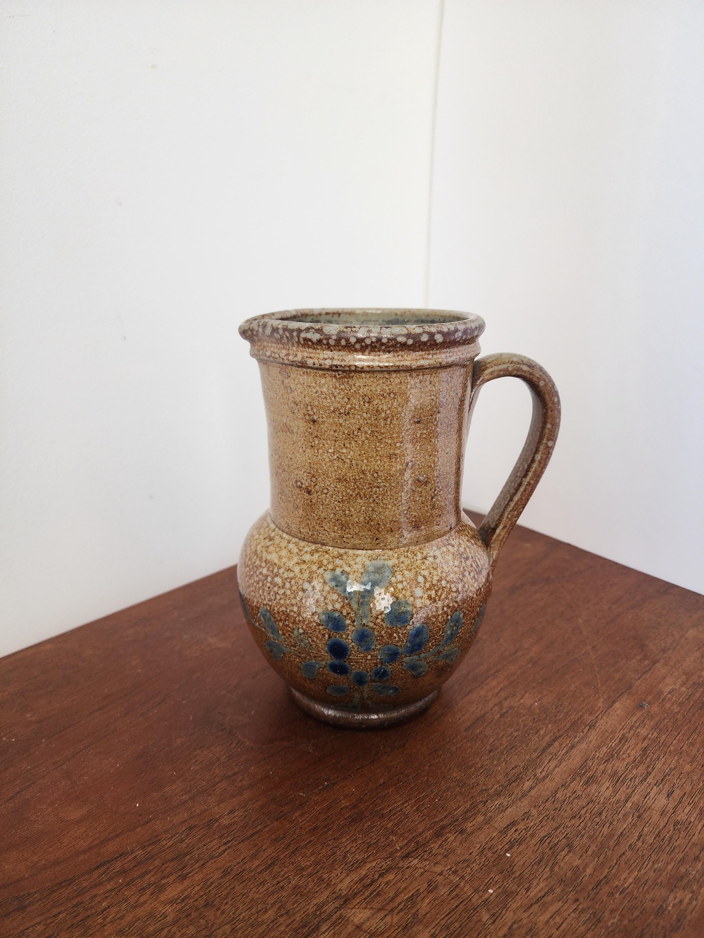 Rustic Brown Pottery Jug, Vintage Glazed Pitcher, Handmade Ceramic Vase, Folk Art Stoneware, Country Cottage Decor