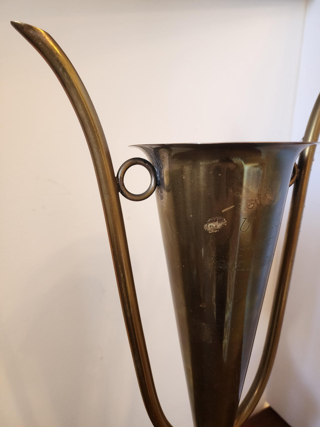 Vintage Brass Trophy with Black Turned Wood Base – Mid Century Decorative Award Sculpture, Collectible Statement Decor, 17.5” Tall