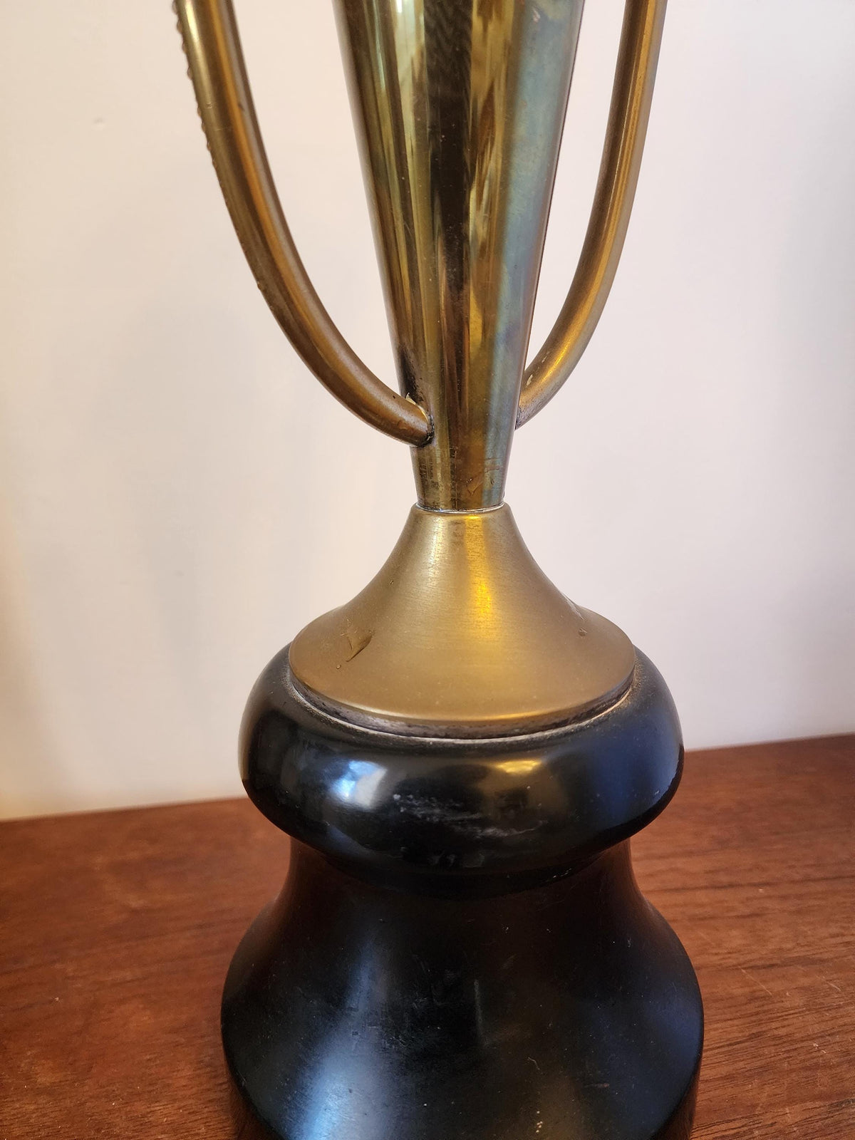 Vintage Brass Trophy with Black Turned Wood Base – Mid Century Decorative Award Sculpture, Collectible Statement Decor, 17.5” Tall