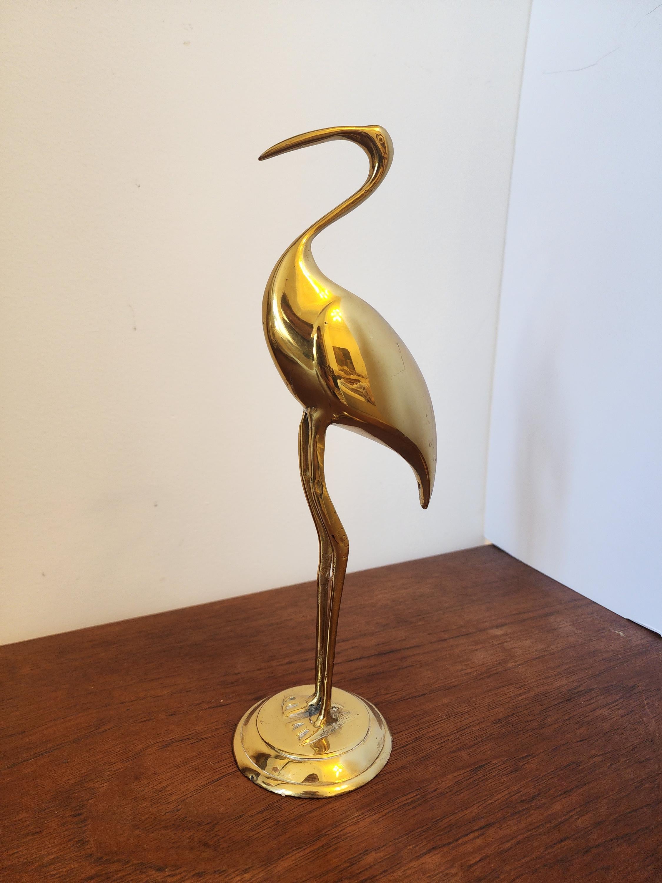 Vintage Brass Crane Sculpture – Mid Century Modern Heron Figurine – Minimalist Brass Bird Decor – Art Deco Style Ornament
