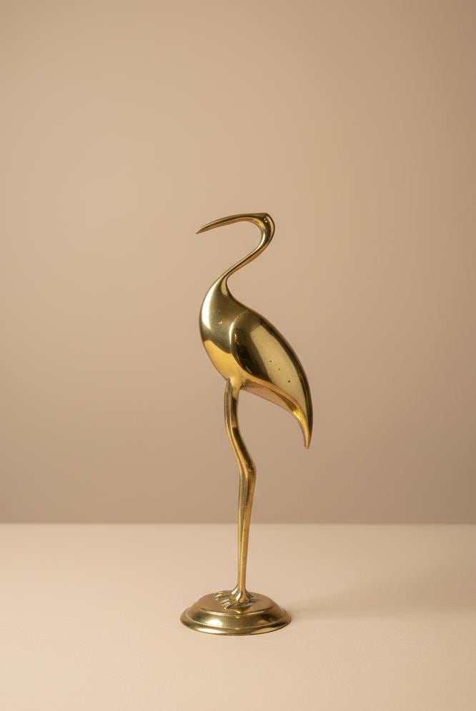 Vintage Brass Crane Sculpture, Mid Century Modern Heron Figurine, Minimalist Brass Bird Decor, Art Deco Style Ornament