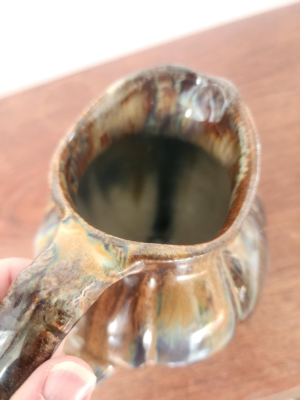 Vintage Digoin Studio Pottery Jug Vase, Signed 1967 Ceramic Pitcher, Blue Brown Drip Glaze Stoneware, Mid Century Decor