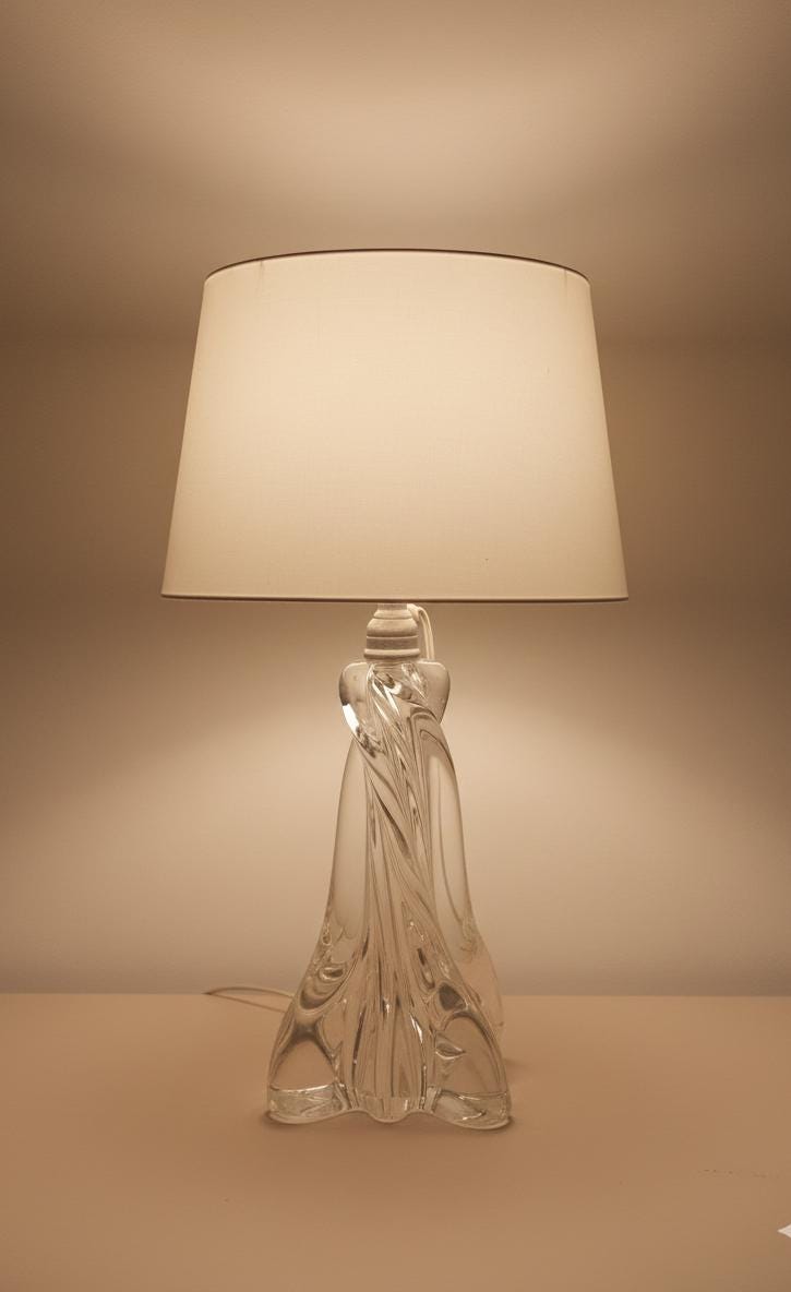 Vintage Baccarat Crystal Table Lamp, Heavy Cut Crystal Lamp Base, French Luxury Lighting, Mid Century Elegant Decor