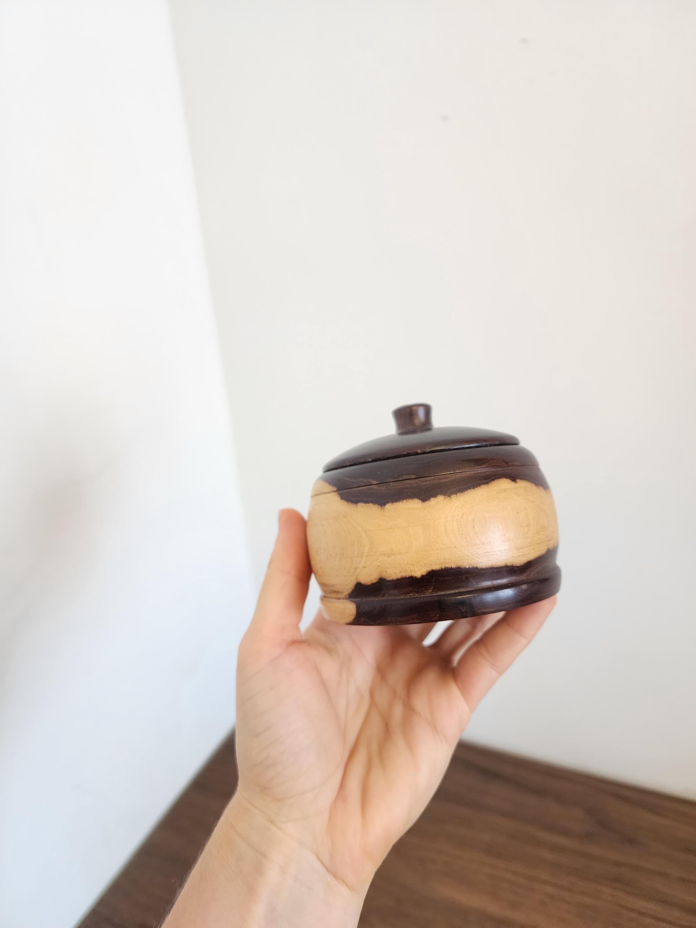 Turned Wood Lidded Pot, Vintage Wooden Trinket Box, Wabi Sabi Rustic Storage Jar, Handcrafted Wood Container, Small Boho Decor