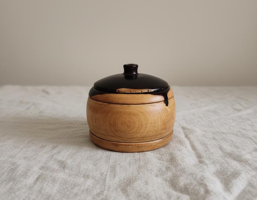 Vintage Turned Wood Lidded Pot