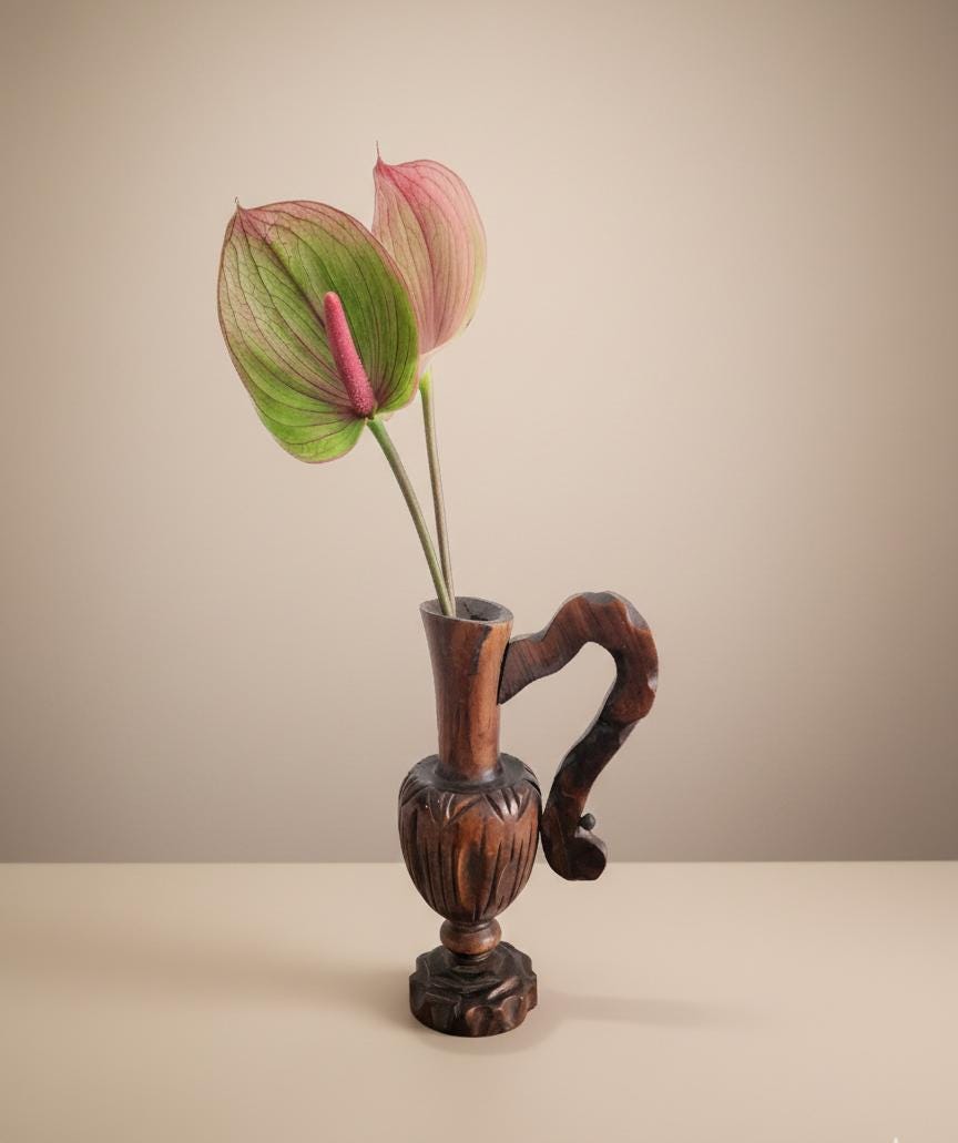 Vintage Hand Carved Wooden Ewer