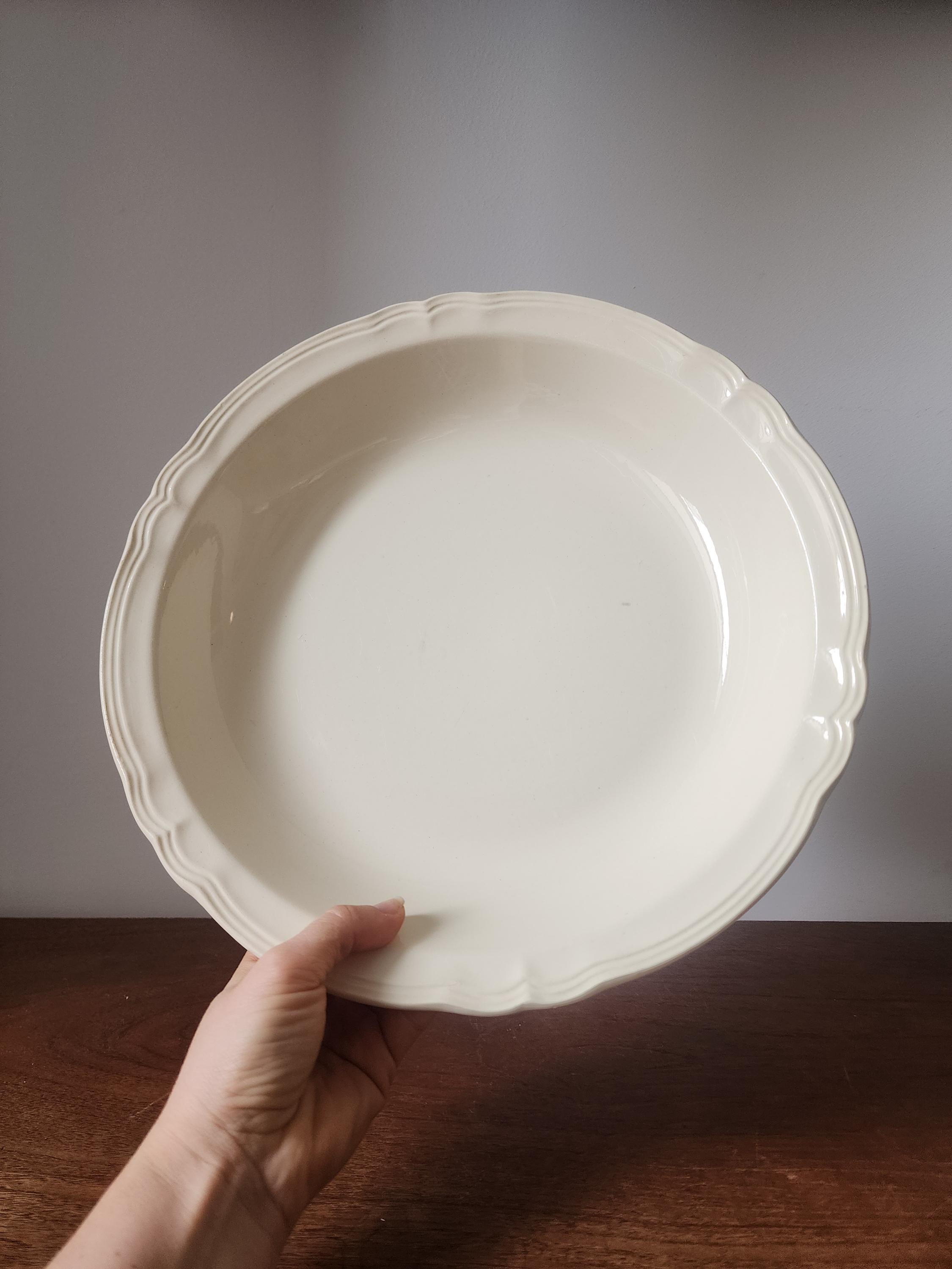 Vintage Digoin Sarreguemines Ivory Serving Bowl, French Ceramic Shallow Bowl, Farmhouse Tableware, Classic French Decor