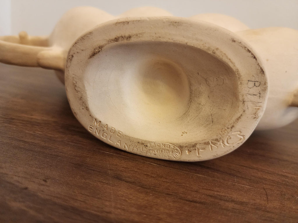 Rare Fulham Pottery Sculptural Bowl, Hand-Signed Adler Ware, Spry-Era English Art Pottery Centrepiece, Unglazed Cream Vessel