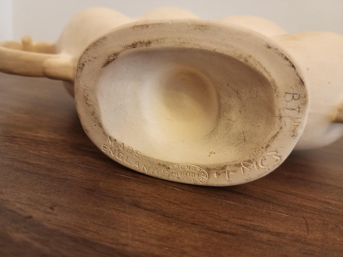 Rare Fulham Pottery Sculptural Bowl, Hand-Signed Adler Ware, Spry-Era English Art Pottery Centrepiece, Unglazed Cream Vessel