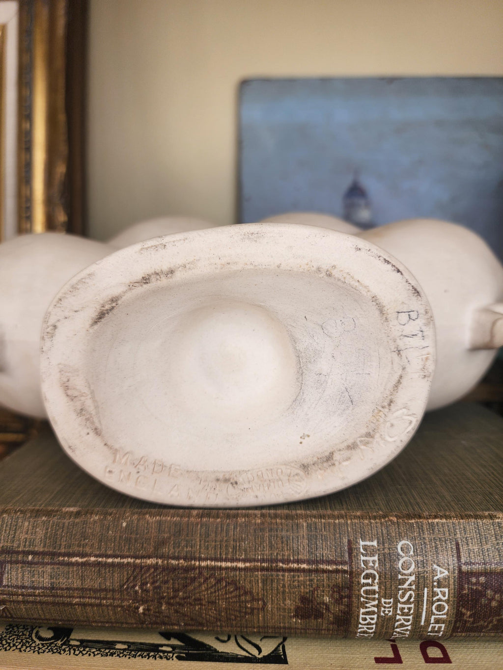 Rare Fulham Pottery Sculptural Bowl, Hand-Signed Adler Ware, Spry-Era English Art Pottery Centrepiece, Unglazed Cream Vessel