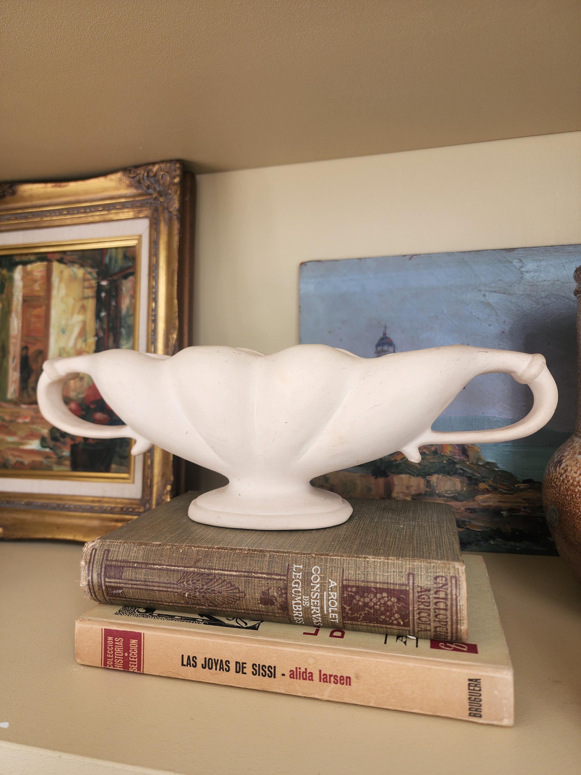 Rare Fulham Pottery Sculptural Bowl, Hand-Signed Adler Ware, Spry-Era English Art Pottery Centrepiece, Unglazed Cream Vessel