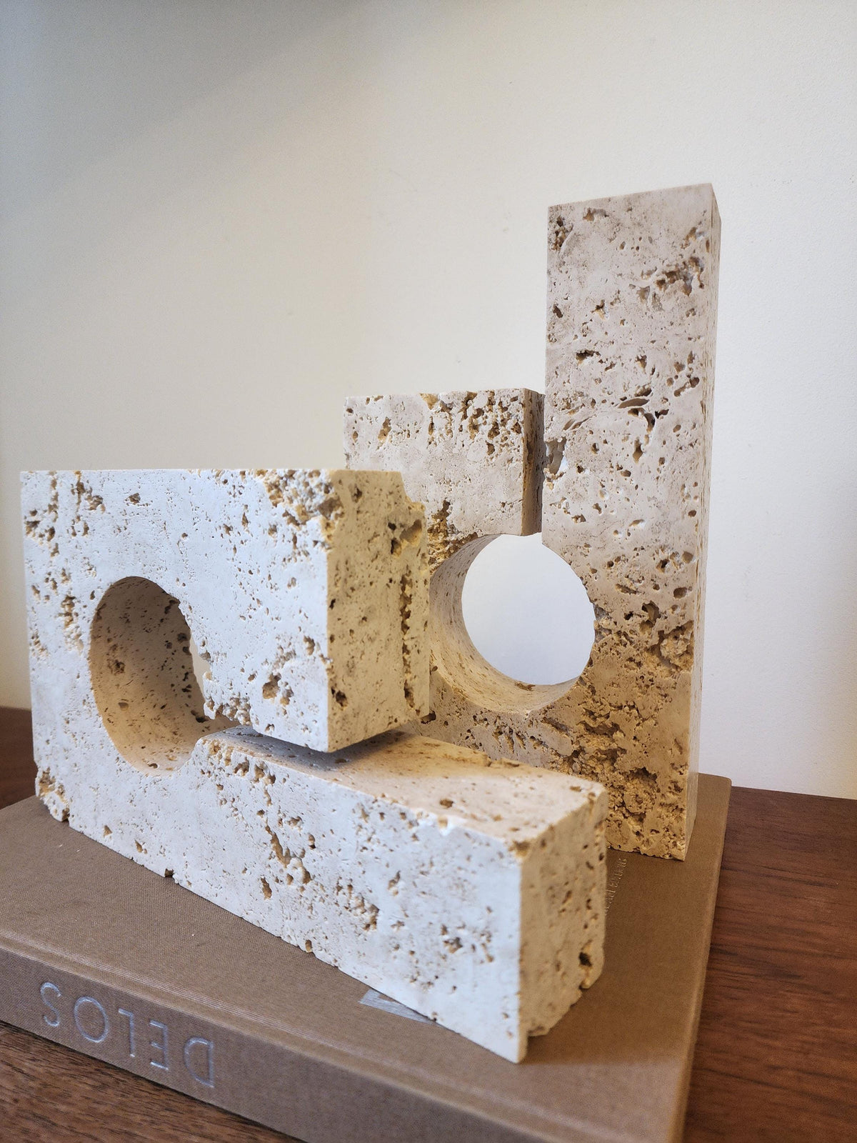 Vintage Travertine Stone Bookends | Brutalist Architectural Book Ends | Bert Mauritz Inspired Design Pair
