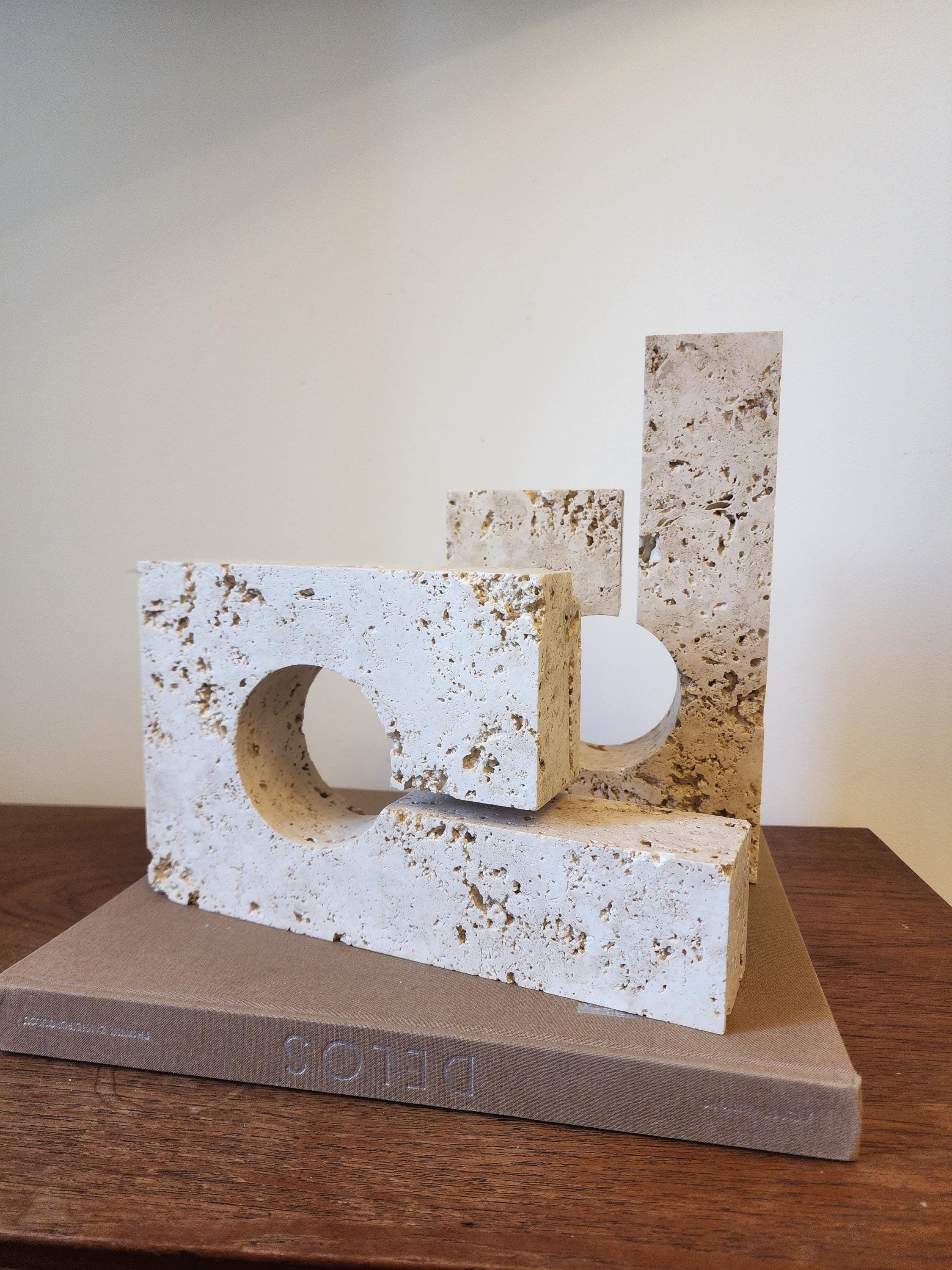 Vintage Travertine Stone Bookends | Brutalist Architectural Book Ends | Bert Mauritz Inspired Design Pair