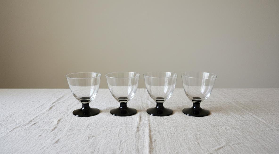 Set of 4 French Vintage Black Base Dessert Glasses