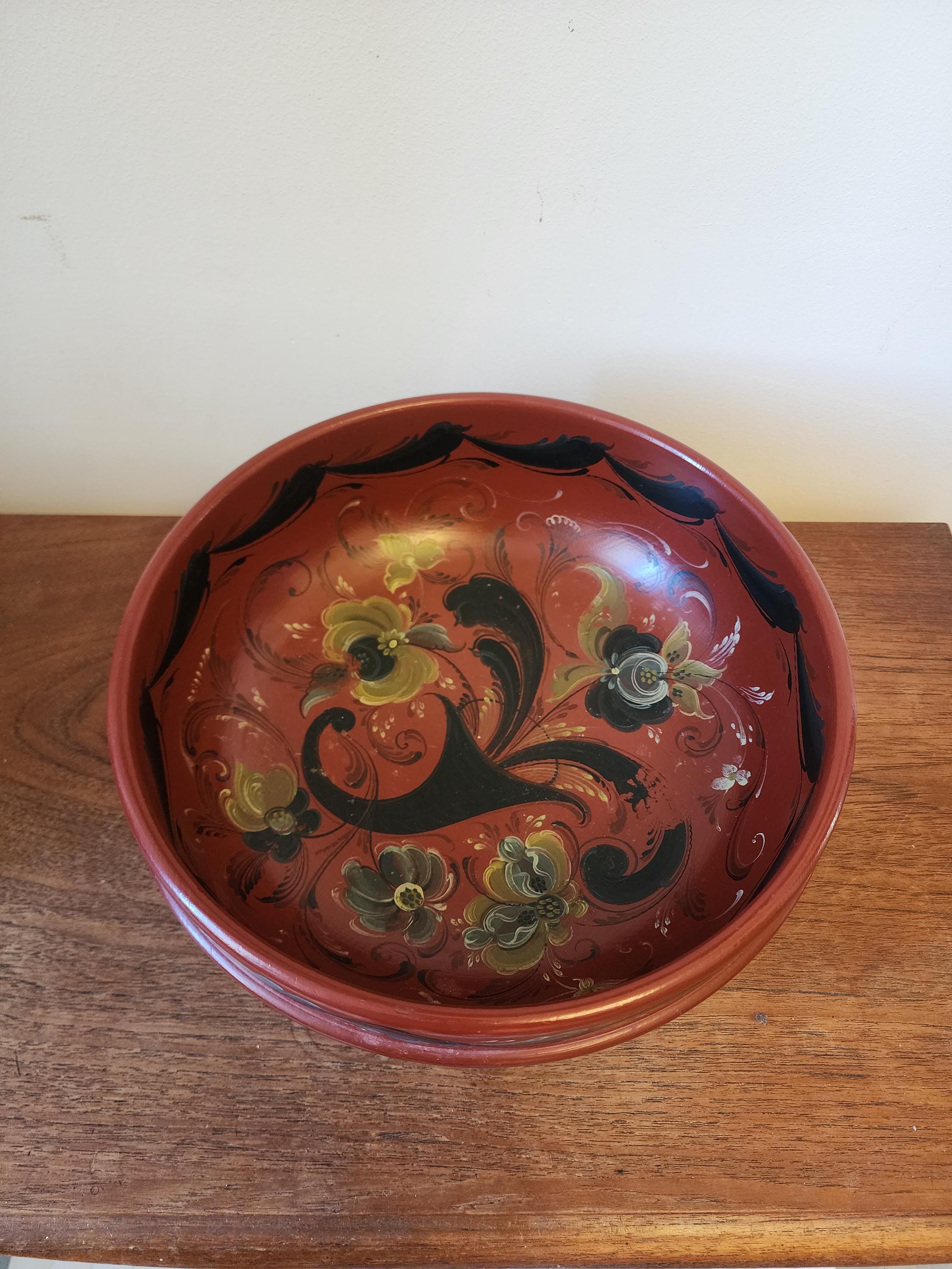 Ellen Marie Janson Rosemaling Bowl, 1978 Signed Scandinavian Folk Art, Hand Painted Nordic Wood Bowl, Vintage Norwegian Decor