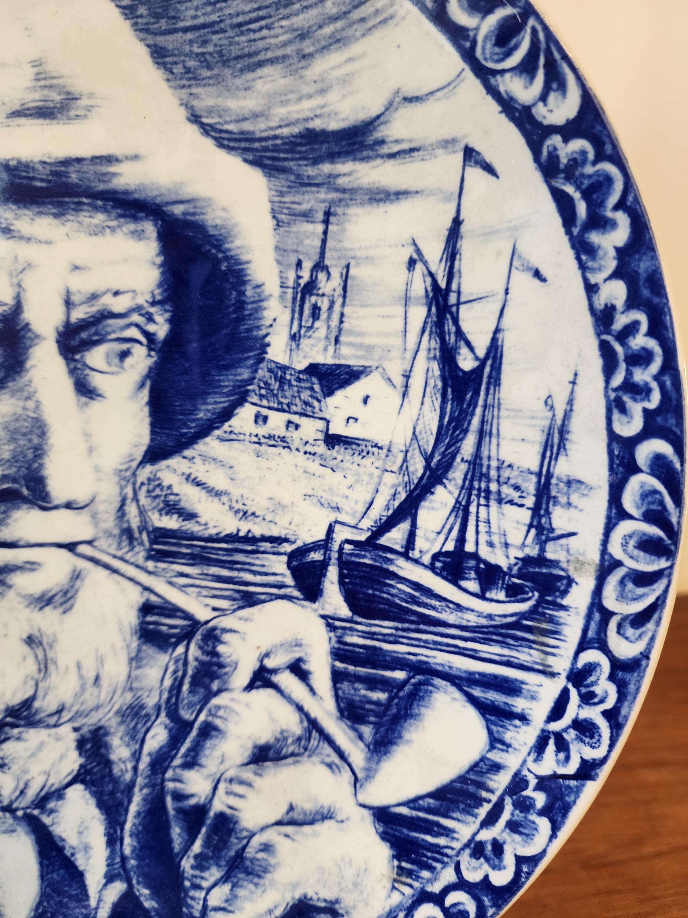 Boch Frères Delft Plate, Belgian Blue and White Pottery, Vintage Fisherman Maritime Wall Art, Royal Boch Collectible Ceramic