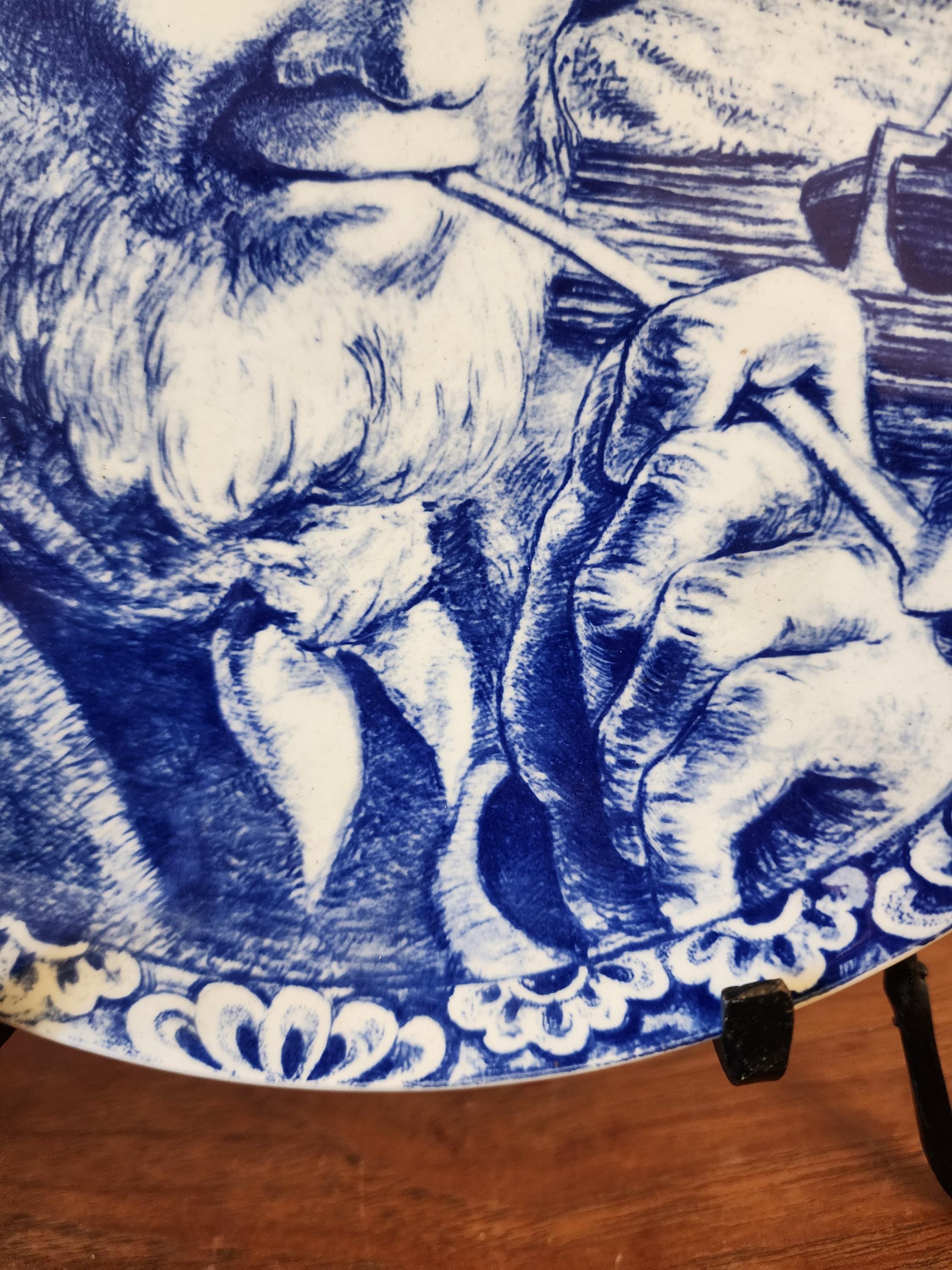 Boch Frères Delft Plate, Belgian Blue and White Pottery, Vintage Fisherman Maritime Wall Art, Royal Boch Collectible Ceramic