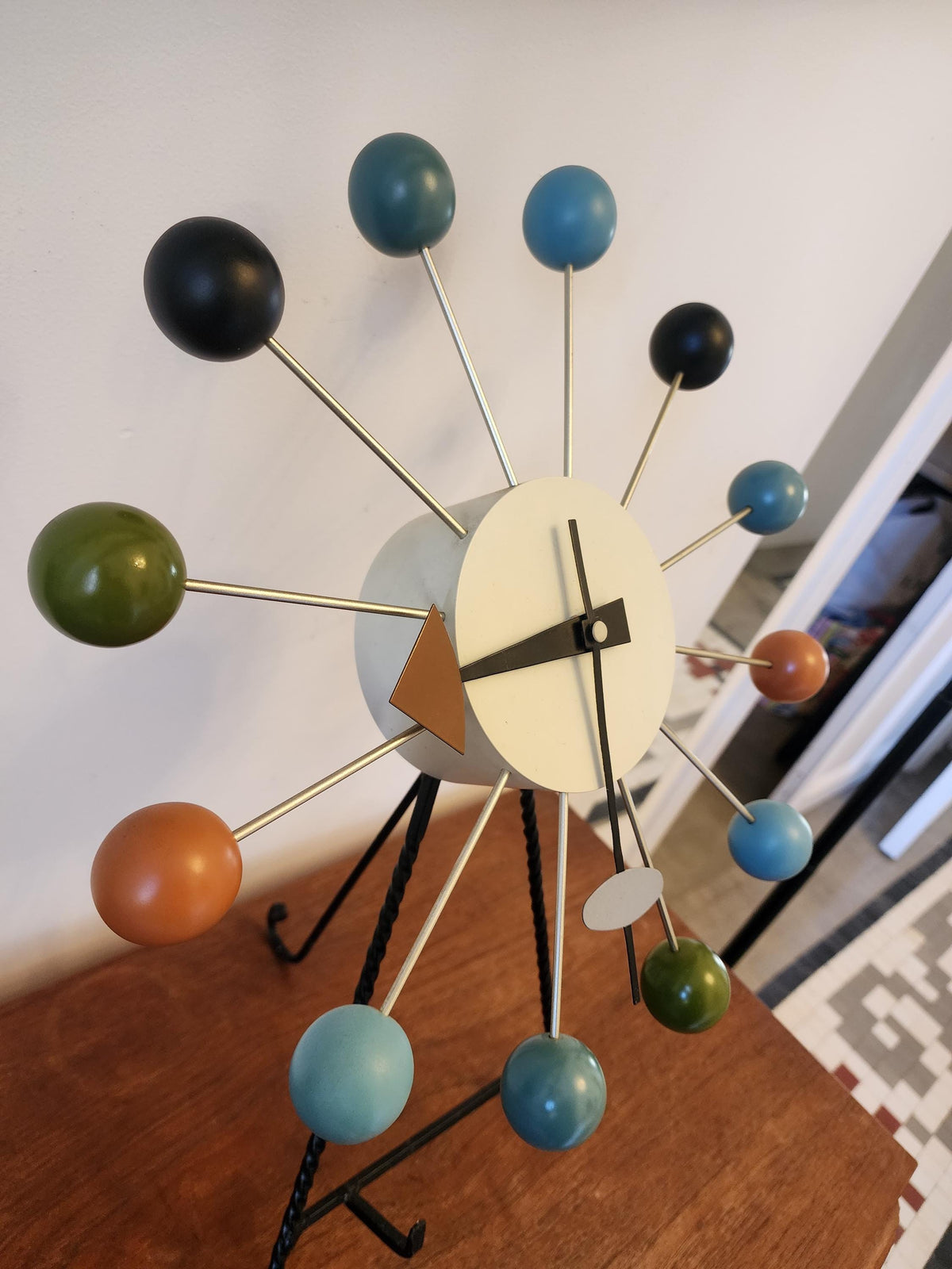 George Nelson Style Ball Clock, Mid Century Modern Wall Clock, Multicolor Atomic Design, Retro Space Age Home Decor
