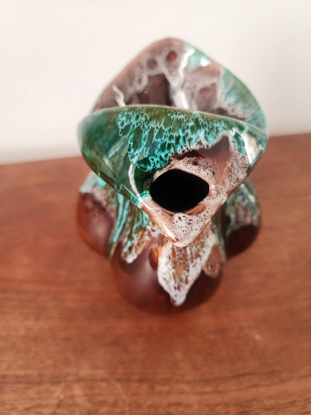 Vintage Studio Pottery Jug Vase, Green Drip Glaze Ceramic Pitcher, Handmade Stoneware Jug, Rustic Mid Century Decor