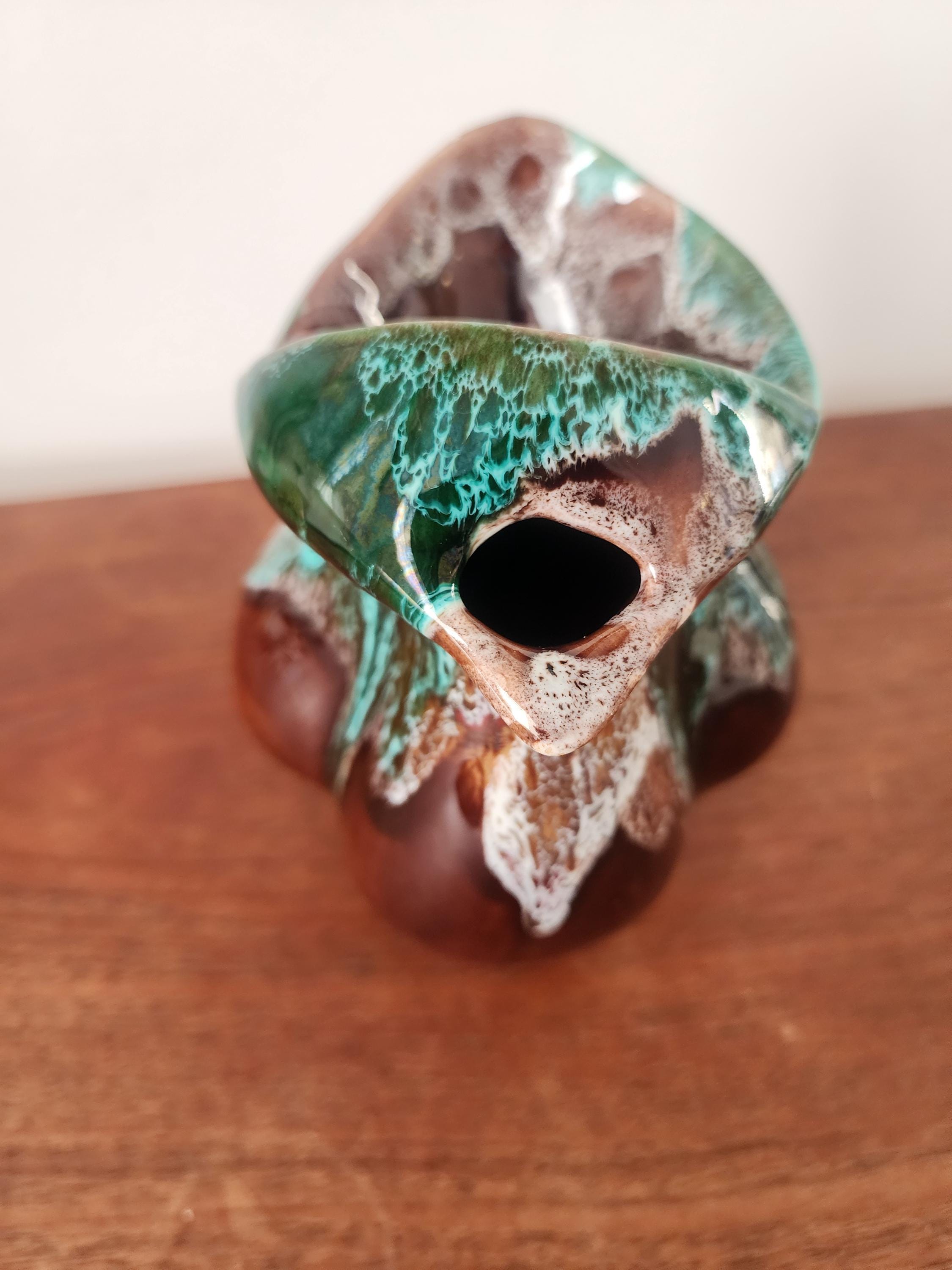 Vintage Studio Pottery Jug Vase, Green Drip Glaze Ceramic Pitcher, Handmade Stoneware Jug, Rustic Mid Century Decor