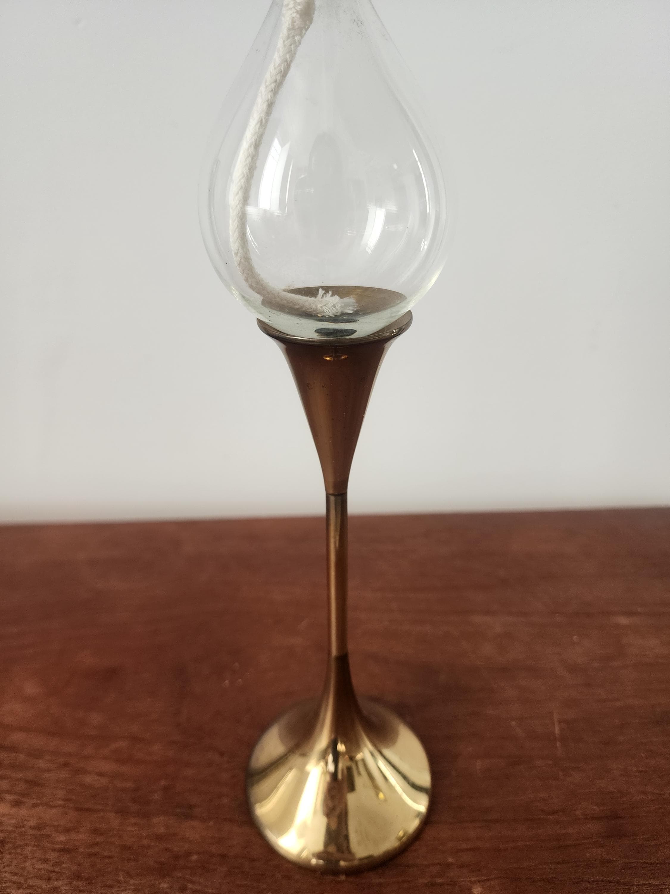 Vintage 1970s German Brass Oil Lamp, Freddie Anderson Design, Patented Glass Wick Lamp, Mid Century European Decor