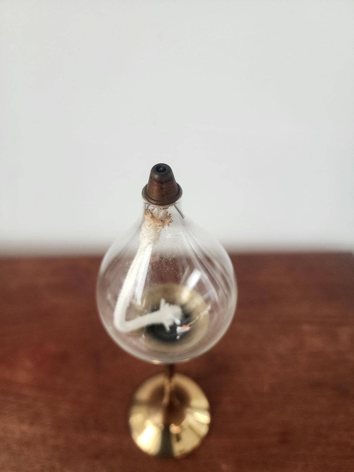 Vintage 1970s German Brass Oil Lamp, Freddie Anderson Design, Patented Glass Wick Lamp, Mid Century European Decor