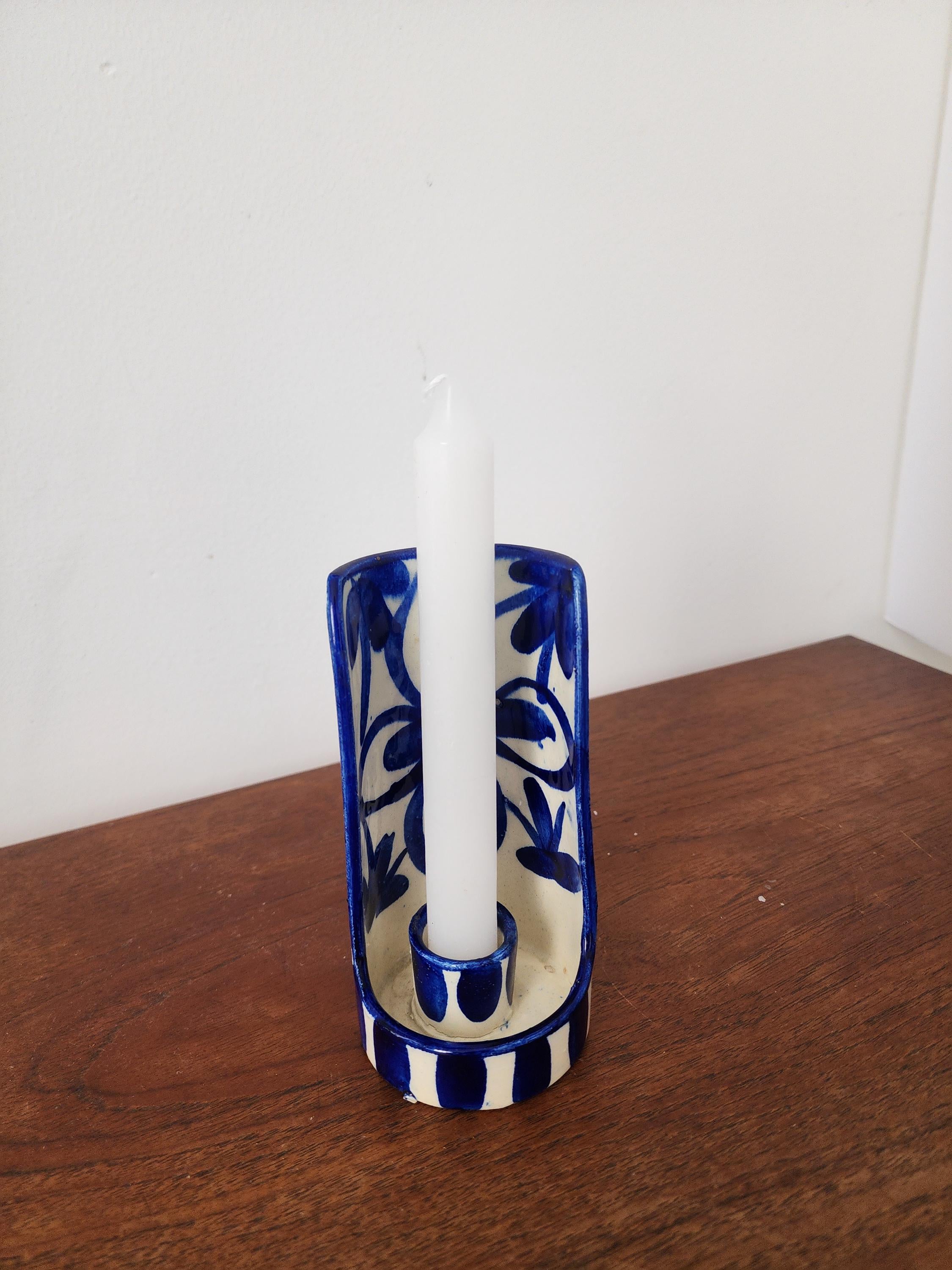 Blue and White Talavera Wall Candle Holder, Hand Painted Ceramic Sconce, Spanish Pottery Candle Holder, Mediterranean Decor