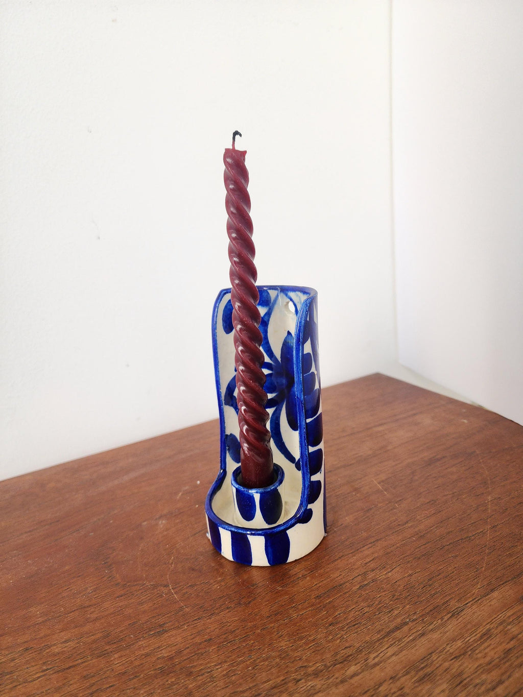 Blue and White Talavera Wall Candle Holder, Hand Painted Ceramic Sconce, Spanish Pottery Candle Holder, Mediterranean Decor