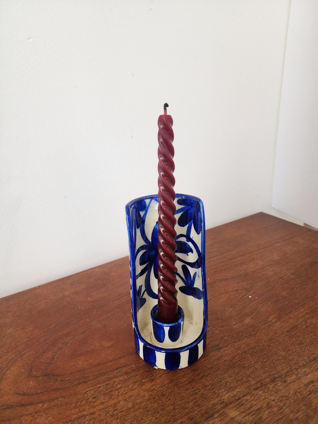 Blue and White Talavera Wall Candle Holder, Hand Painted Ceramic Sconce, Spanish Pottery Candle Holder, Mediterranean Decor