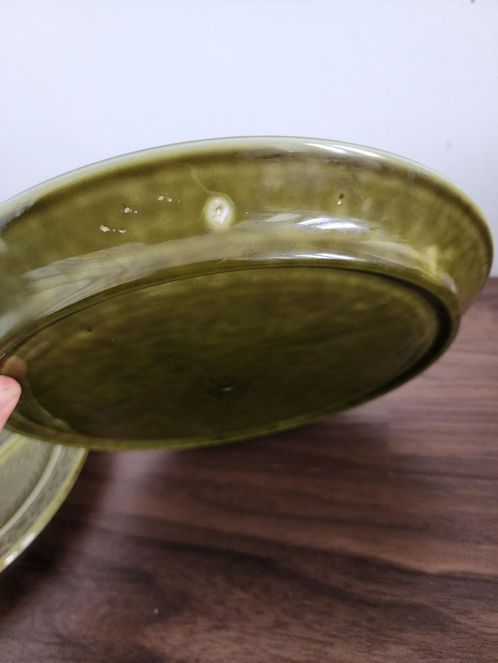 Set of 3 Sarreguemines Plates, French Porcelaine Pyroblan, Olive Green Mid Century Divided Dinner Plates, Vintage French Pottery