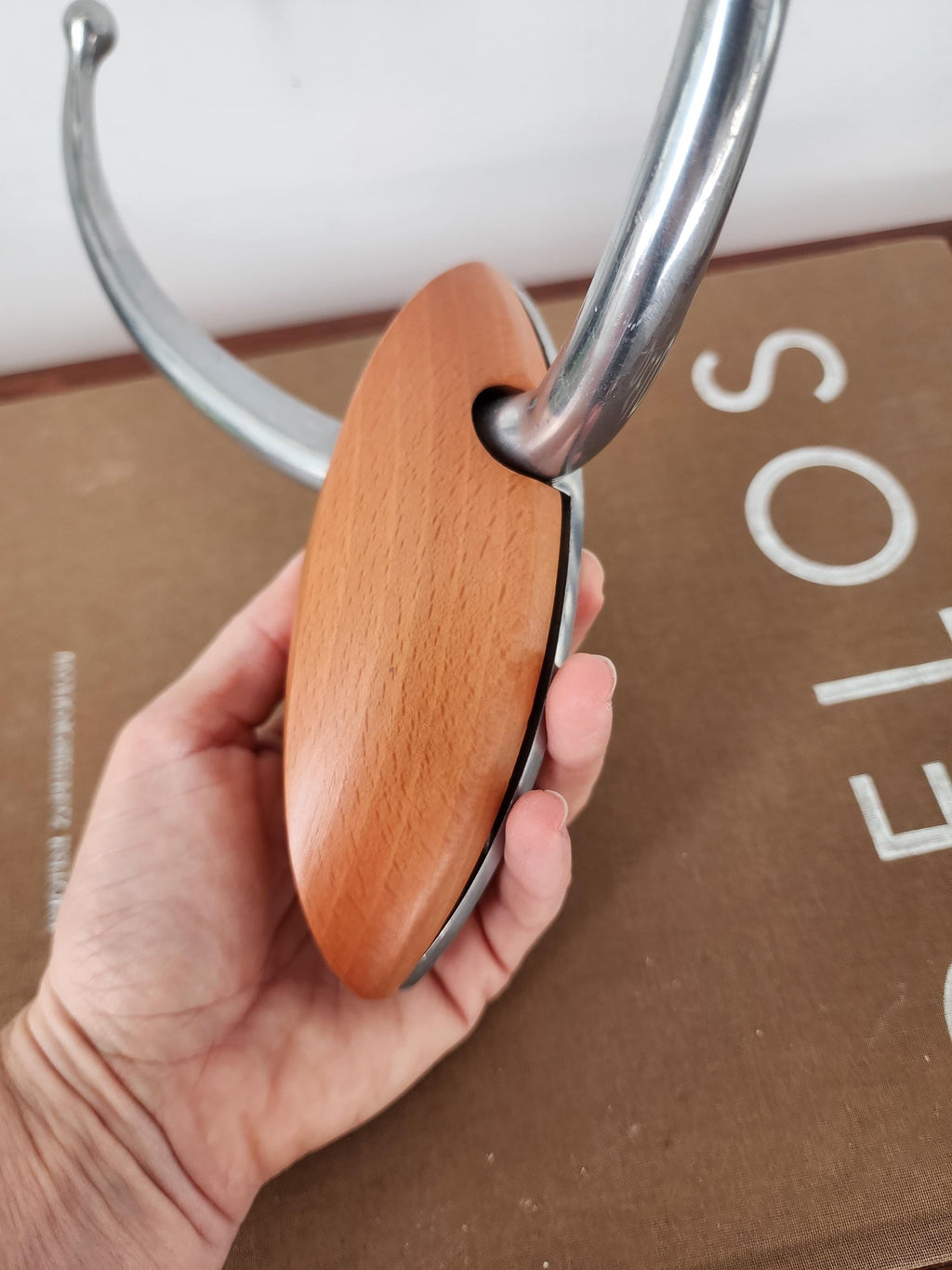 A. Kourilsky Wall Hook for Habitat 1993, French Modernist Design, Aluminium and Wood Coat Hook, Collectible Minimalist Decor
