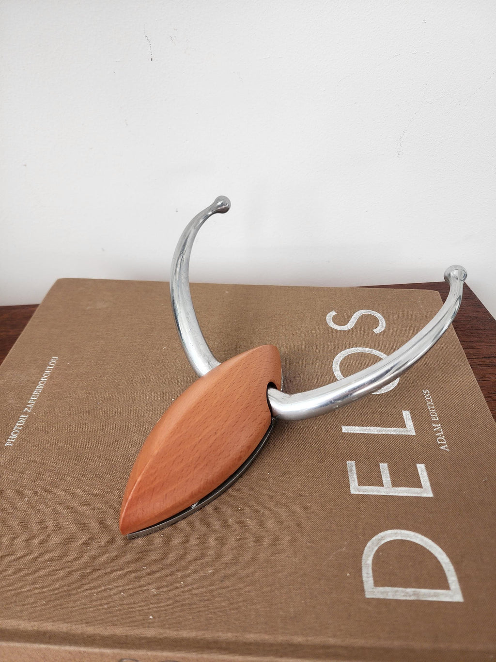 A. Kourilsky Wall Hook for Habitat 1993, French Modernist Design, Aluminium and Wood Coat Hook, Collectible Minimalist Decor